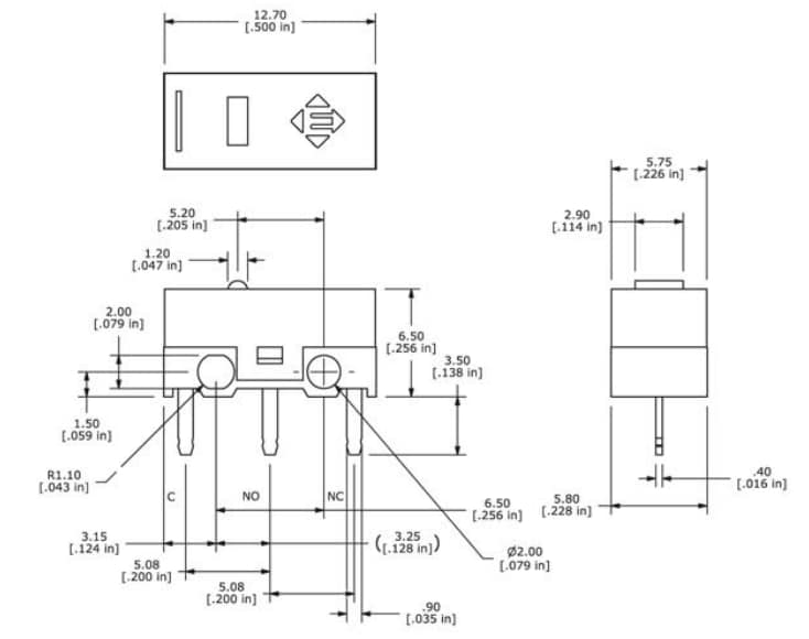 Mechanical Drawing - E-Switch SS Sub-Miniature Snap Action Switches